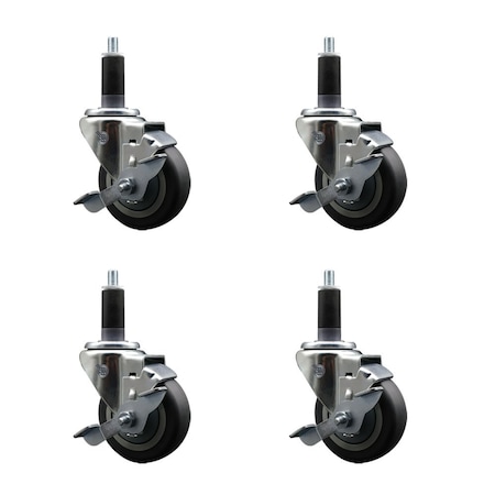 Service Caster 3.5'' Thermoplastic Rubber Swivel 1-1/8'' Expanding Stem Caster Set with Brake, 4PK SCC-EX20S3514-TPRB-TLB-118-4